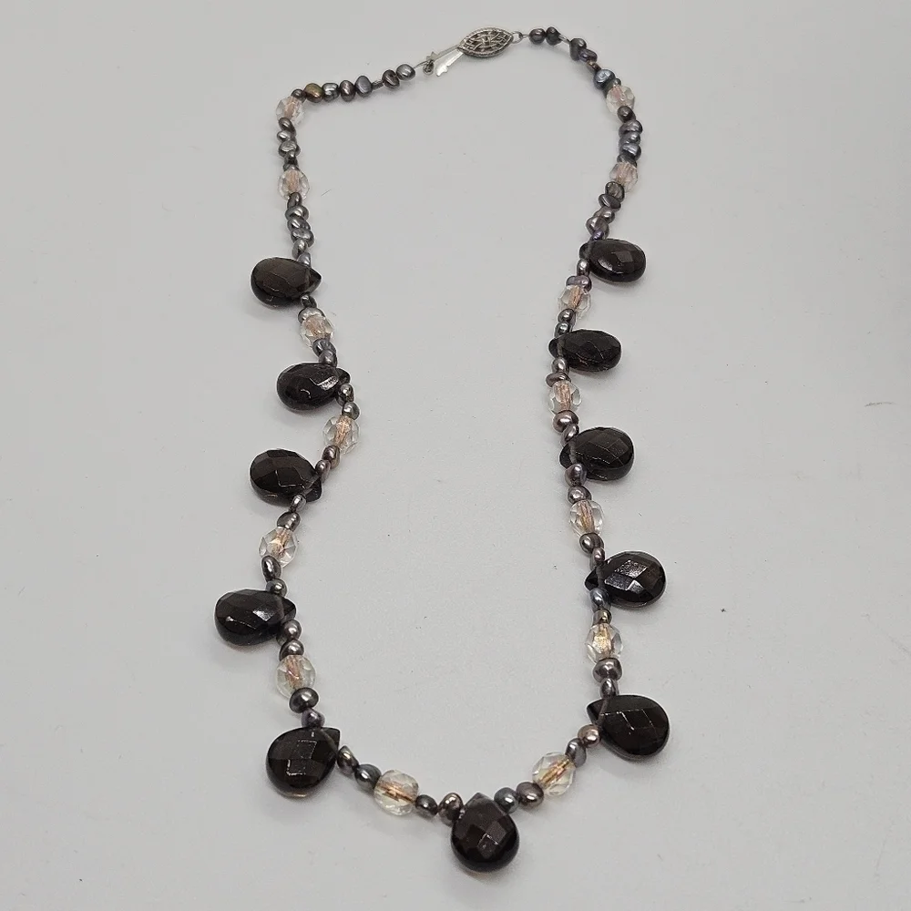 rice pearl and crystal necklace